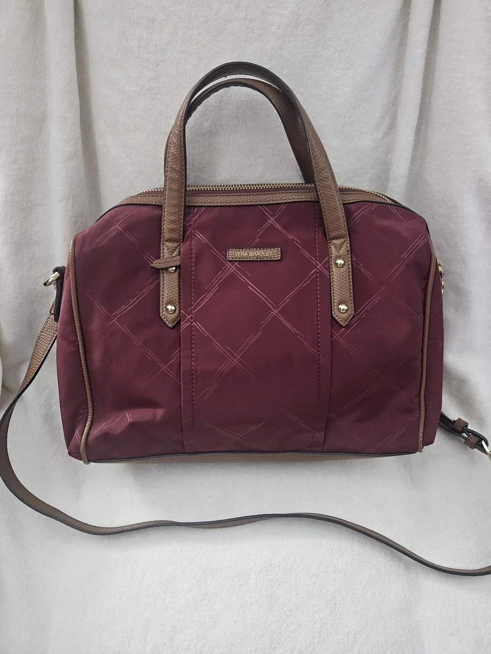 Vera Bradley Preppy Poly Marlo Satchel Crossbody Bag Tango Red Burgundy